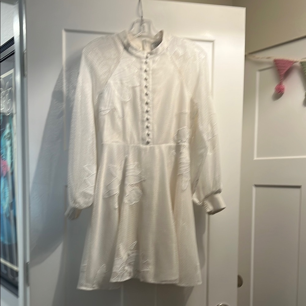 Anthropologie White Long Sleeve Buttoned Sundress